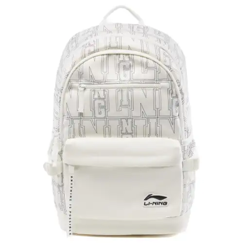 Li Ning Sports Life Collection Polyester Students Backpack Unisex Ivory All Over Print