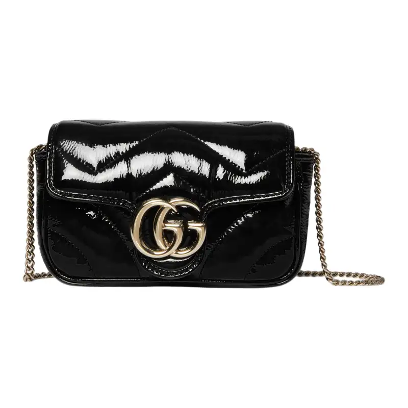GUCCI GG Marmont Patent Leather, Leather Shoulder Bag, Crossbody Bag Extra Mini Women's Black