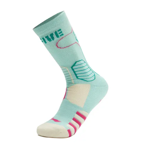 LiNing Li Ning basketball series comfortable and breathable sports basketball socks, same style for men and women, 1 pair, cool green/off-white/hot pink