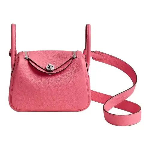 HERMES Lindy Clemence Bullock Leather Handbag, Crossbody Bag 19 Women's 8W Rose Azalee Lipstick Powder