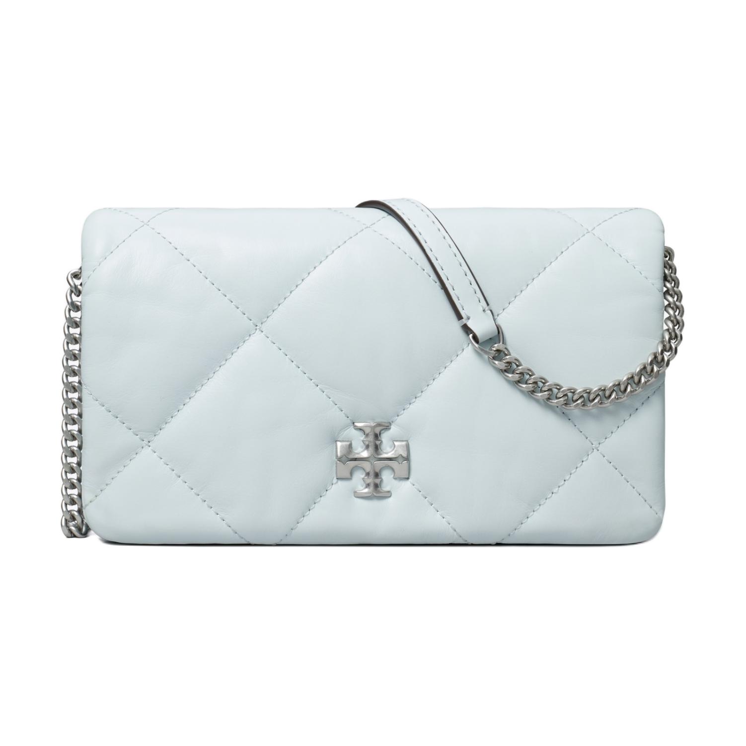 TORY BURCH Kira Diamond Quilted Chain Nappa Leather Shoulder Crossbody Bag Wallet Mini Women Light Blue