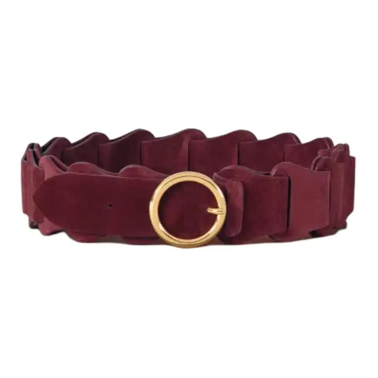 Bottega Veneta Chain Ring Design, Pin Buckle Cow Leather Belts Women's Bordeaux Red Width 5CM