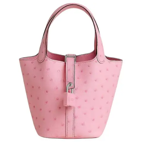 HERMES Picotin Lock Boreale Ostrich Leather Basket Bag, Bucket Bag, Handbag 14 Women's L4 Rose Bubblegum Powder
