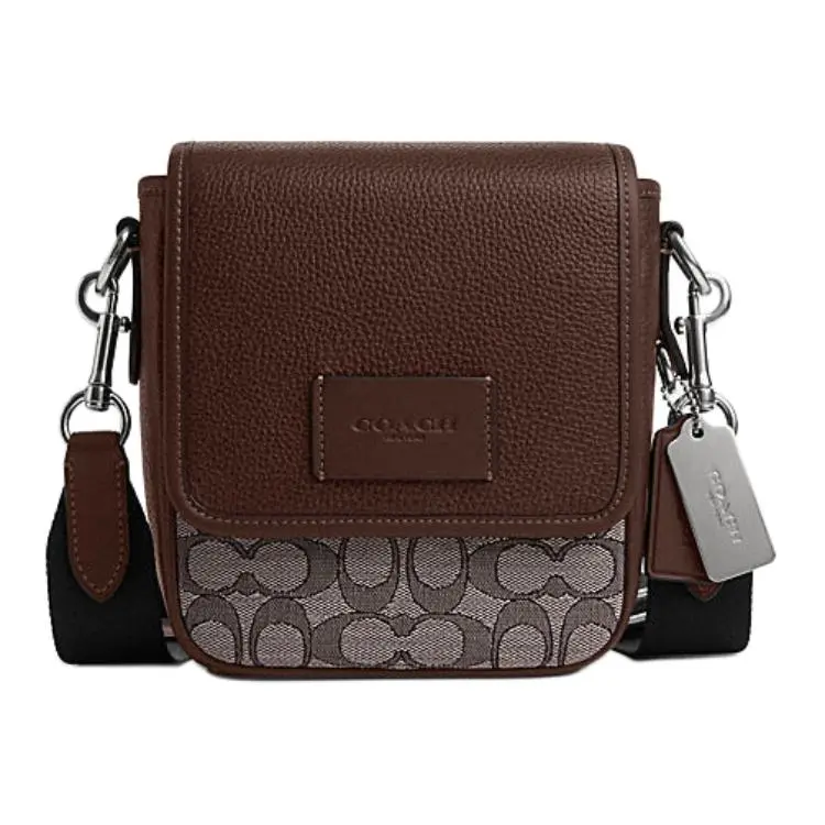 COACH Cow Leather With Fabric Crossbody Bags Small Men's Oak & Maple Brown