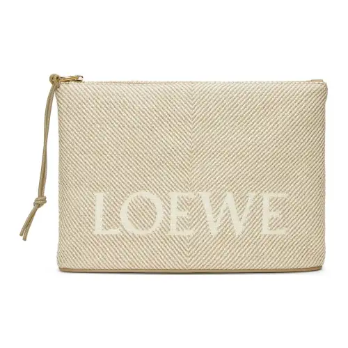 LOEWE Jacquard With Calfskin Clutch Women's Natural