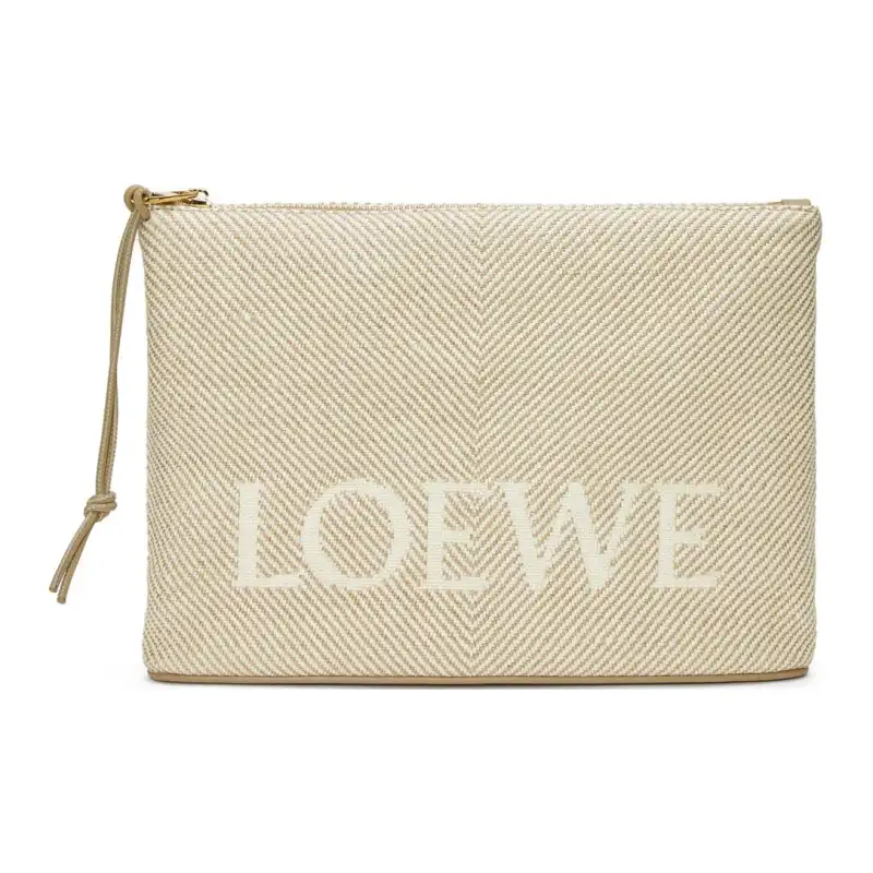 LOEWE Jacquard With Calfskin Clutch Women's Natural