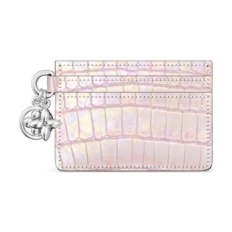 LOUIS VUITTON Crocodile Leather Card Holder Women's Silver Pink