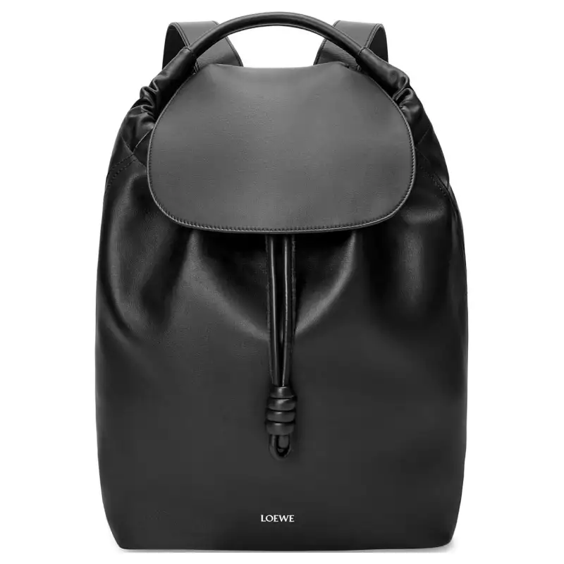 LOEWE Flamenco Shiny Soft Cow Leather Backpack Men's Black