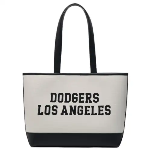 MLB Polyester With Cotton Tote Travel Bag, Students, One Shoulder Handbag Regular Unisex Cream