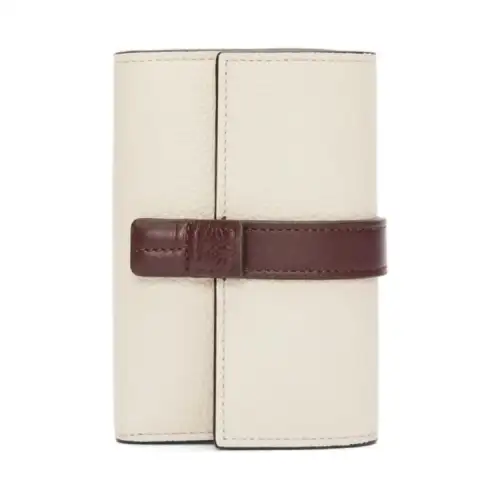 LOEWE Soft Grain Calfskin Wallet Small Women's Sea Salt Color & Dark Burgundy & Sahara