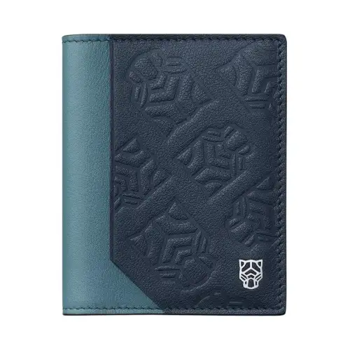 CARTIER Embossed Calfskin Card Holder Unisex Dark Blue