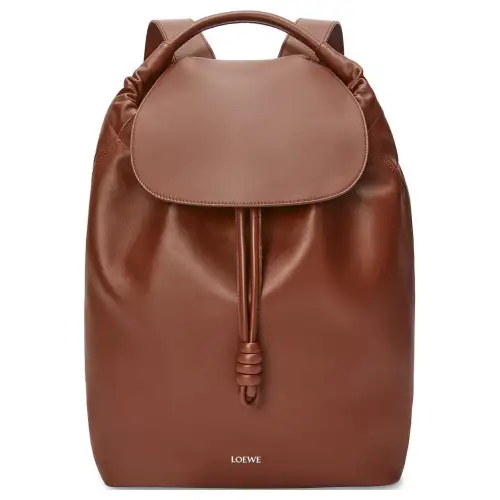 LOEWE Flamenco Shiny Soft Cow Leather Backpack Men's Brownie