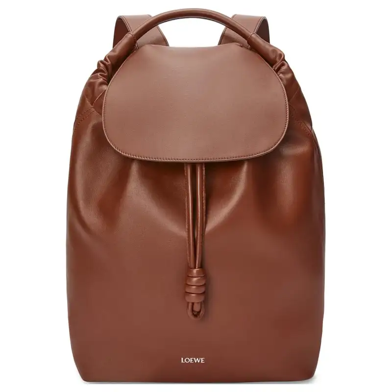 LOEWE Flamenco Shiny Soft Cow Leather Backpack Men's Brownie
