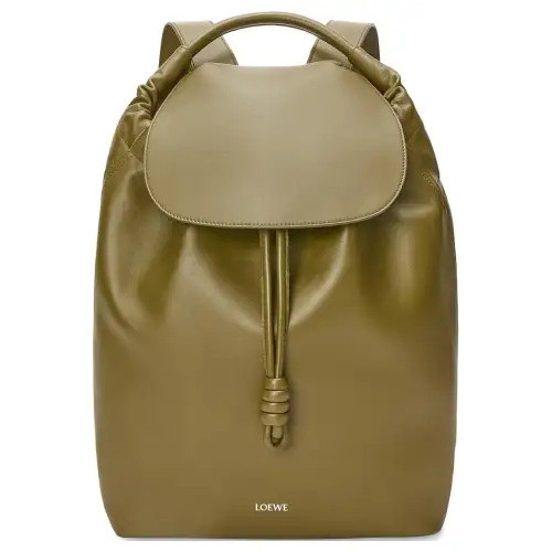 LOEWE Flamenco Shiny Soft Cow Leather Backpack Men's Olive