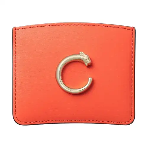 CARTIER Panthère De Cartier Cow Leather Card Holder Women's Orange