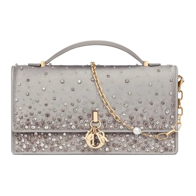 DIOR Leather With Embroidery Crossbody Bag, Shoulder Bag Mini Women's Gray