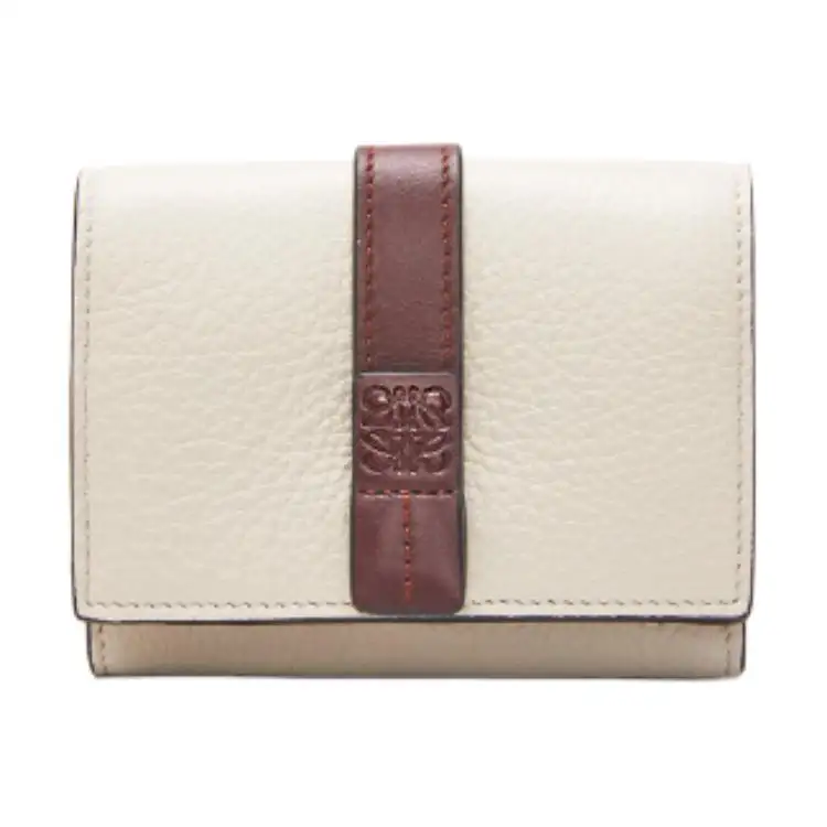 LOEWE Calfskin Wallet Women's Sea Salt & Dark Burgundy