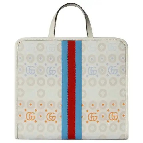GUCCI Canvas With Leather Canvas Bag, Tote Bag, Shopping Bag, Handbag Kids' White Gray & Light Blue & Black