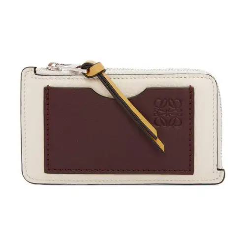 LOEWE Soft Grain Calfskin Card Holder Women's Sea Salt Color & Dark Burgundy & Sahara