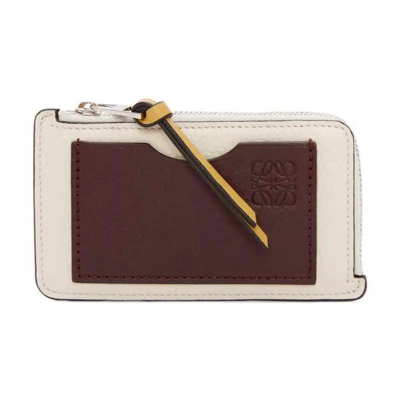 LOEWE Soft Grain Calfskin Card Holder Women's Sea Salt Color & Dark Burgundy & Sahara