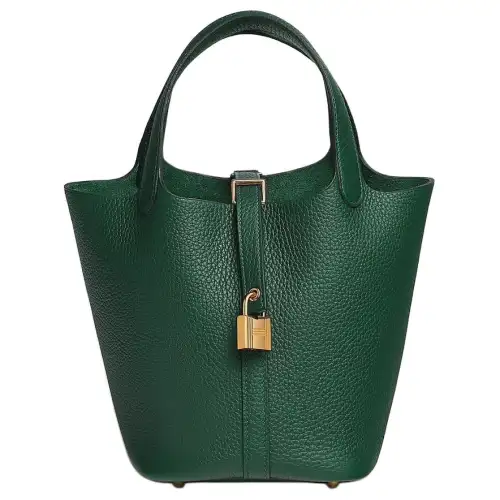 HERMES Picotin Lock Clemence Bullock Leather Basket Bag, Bucket Bag, Handbag 18 Women's 65 Vert Moyen Medium Green