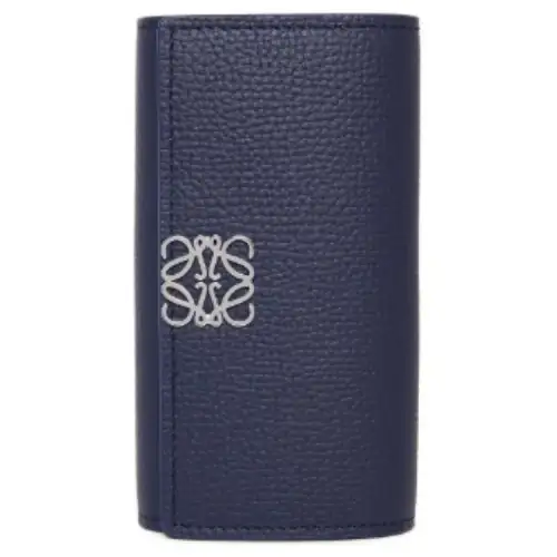 LOEWE Anagram Pebble Texture Calfskin Key Pouch Women's Dark Blue