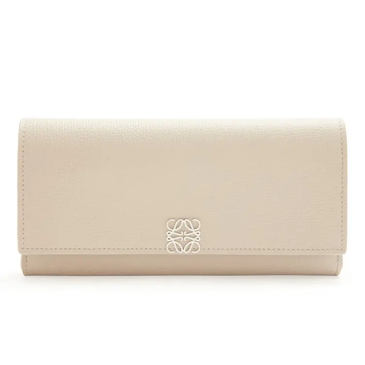 LOEWE Anagram Pebble Texture Calfskin Wallet Women's Light Beige