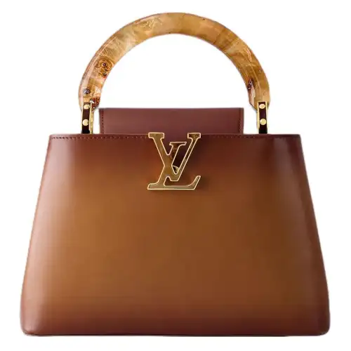 LOUIS VUITTON Sheepskin With Wooden With Glass Handbag Women's Smoky Tan