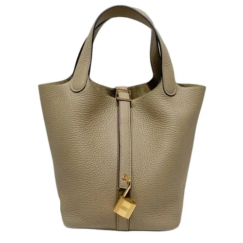 HERMES Picotin Lock Clemence Bullock Leather Basket Bag, Bucket Bag, Handbag 18 Women's 8Q BEIGE MARFA Beige