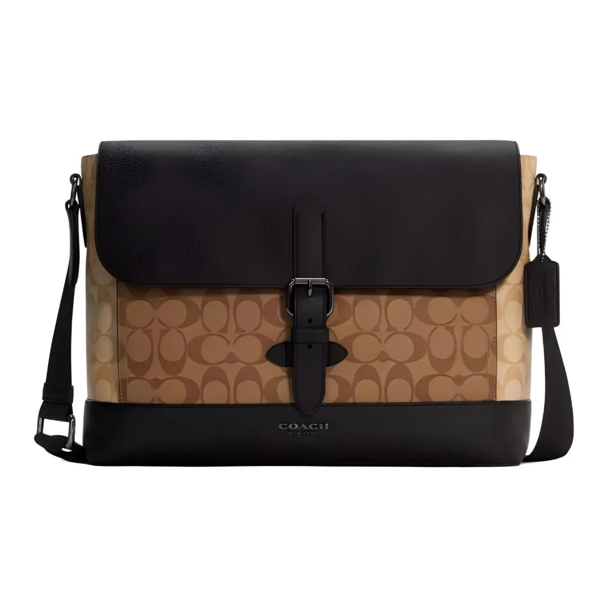 COACH Hudson Coated Canvas With Natural Pebbled Leather Crossbody Bags Large Men's Multicolor