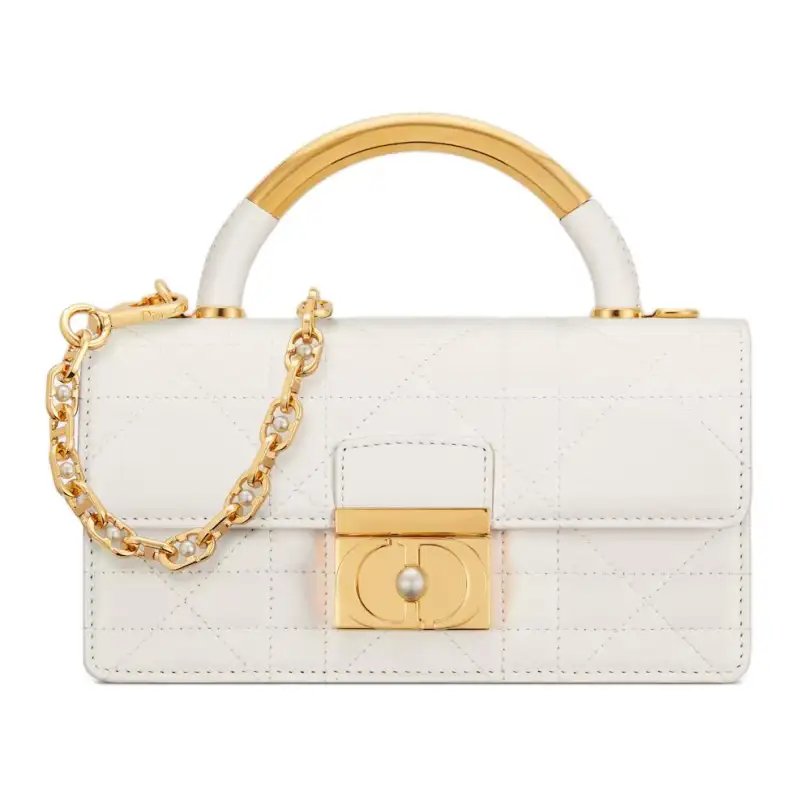 DIOR Cow Leather Shoulder Bag, Crossbody Bag, Handbag Mini Women's Milk White
