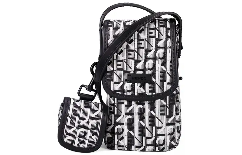 KENZO Letter Logo Fabric Crossbody Bag With Cell Phone Pouch Mini Men's Black
