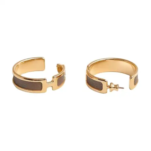 HERMES Calfskin Earrings Women's Gold/Brown