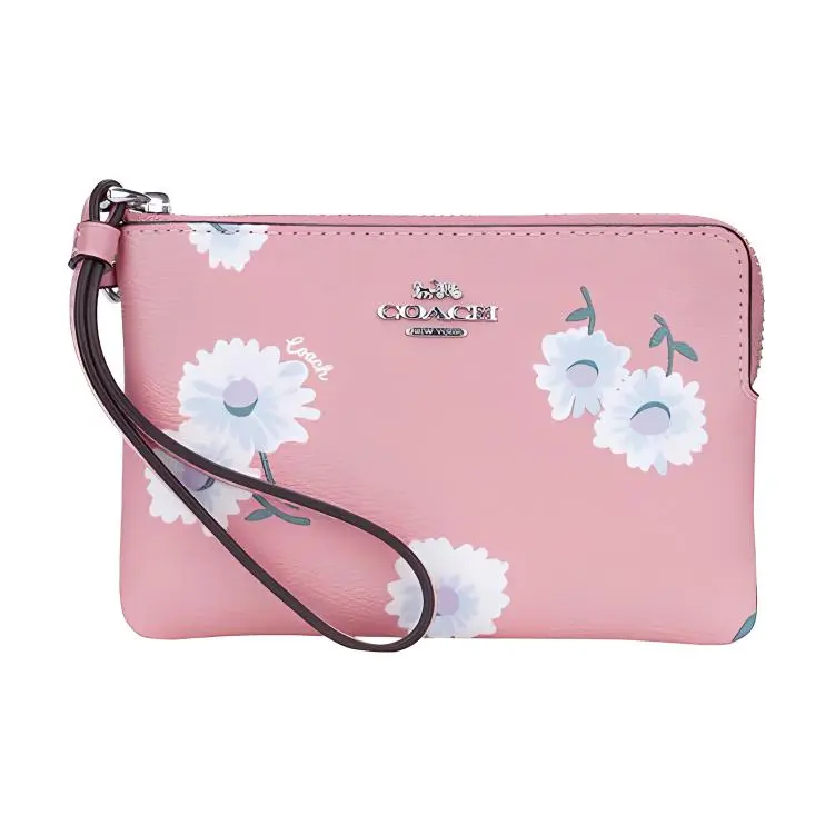 COACH Coated Canvas With Leather Coin Purse, Clutch Small Women's Cherry Blossom Pink