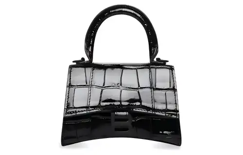 Balenciaga Hourglass Top Handle Bag Mini Croc Embossed Black