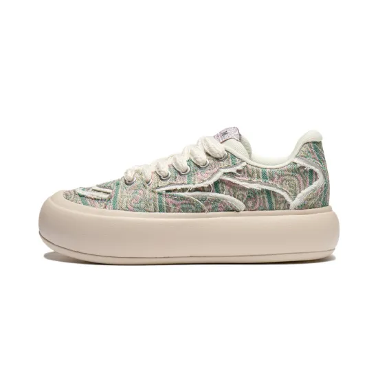 LiNing Puff Platform Skateboard Shoes Women's Low-Top Green/Pink
