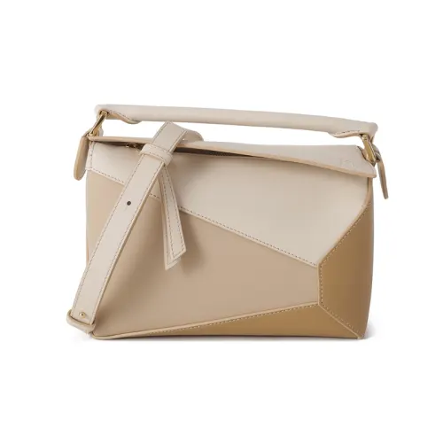 LOEWE Puzzle Cow Leather Shoulder Bag, Crossbody Bag, Handbag Small Women's Gray Beige/Gold