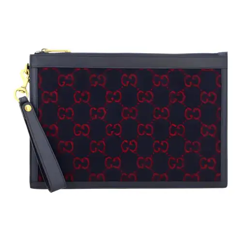 GUCCI Shearling Wristlet Bag Clutch Unisex Dark Blue/Red