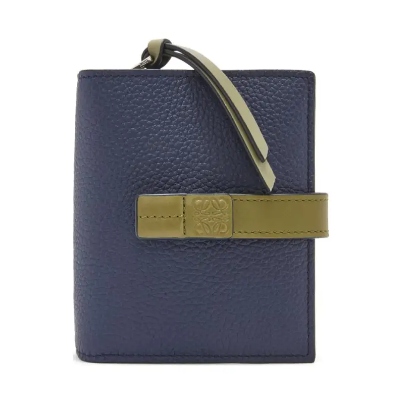 LOEWE Soft Grain Calfskin Wallet Women's Abyss Blue & Olive Green