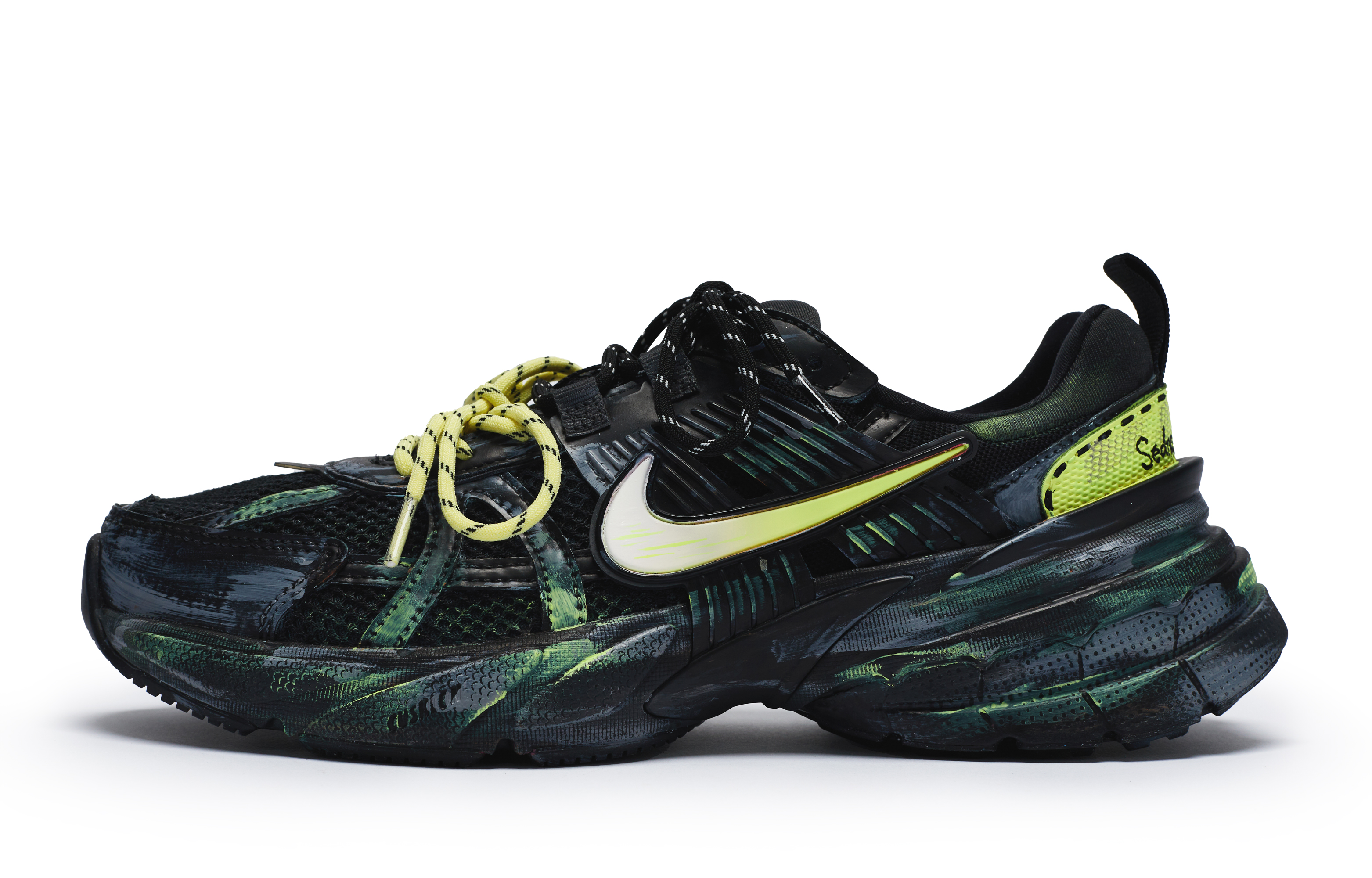 Nike V2K Run Slip Resistant Slip Resistant Low top Running Shoes Unisex Black Yellow Green