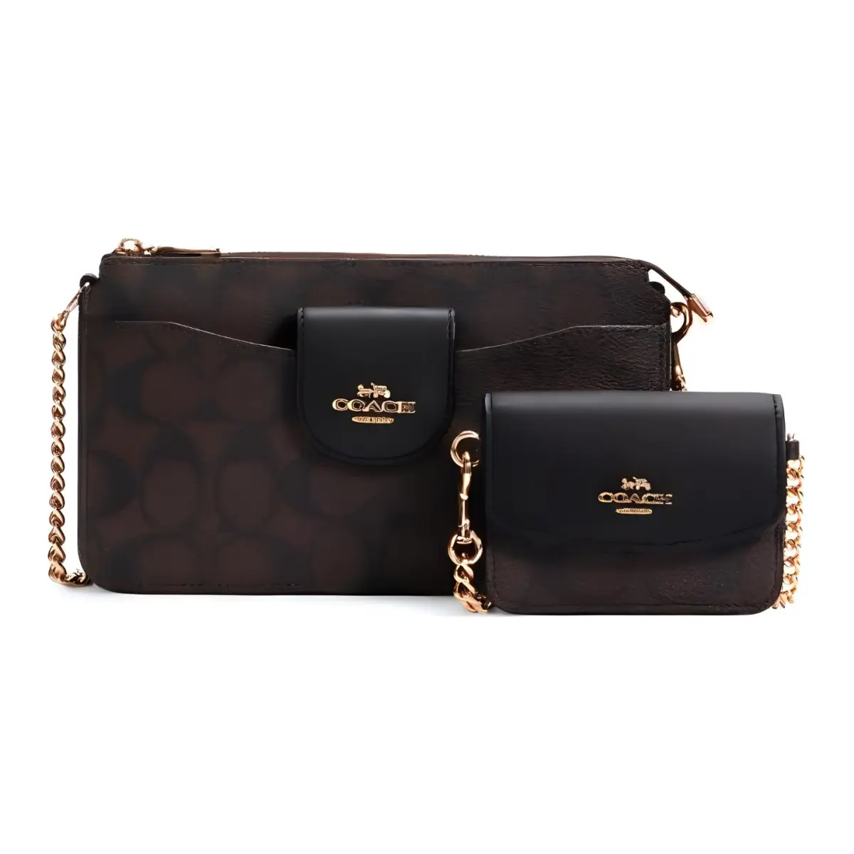 COACH POPPY Leather Shoulder Bag, Crossbody Bag Mini Women's Dark Brown