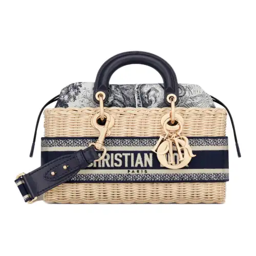 DIOR DIORIVIERALady D JOY Jacquard Fabric With Wicker Shoulder Bag, Crossbody Bag, Handbag Medium Women's Blue