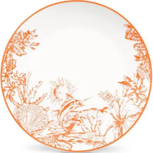 LOUIS VUITTON /Louis Vuitton LV By The Pool Tropical Flower Pattern Bread Plate White Orange 14*2*14cm