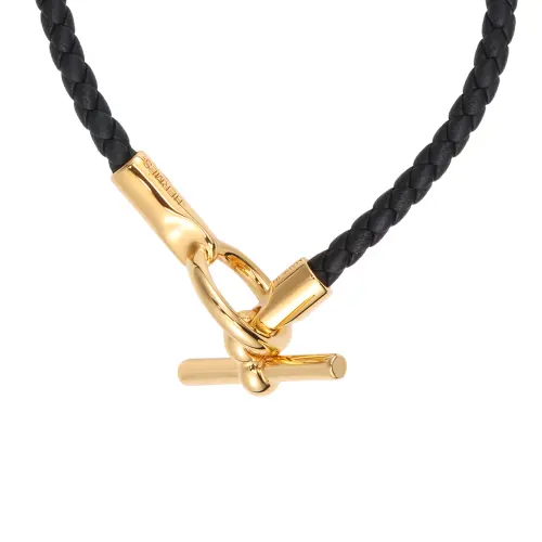 HERMES Calfskin Bracelets Unisex Black