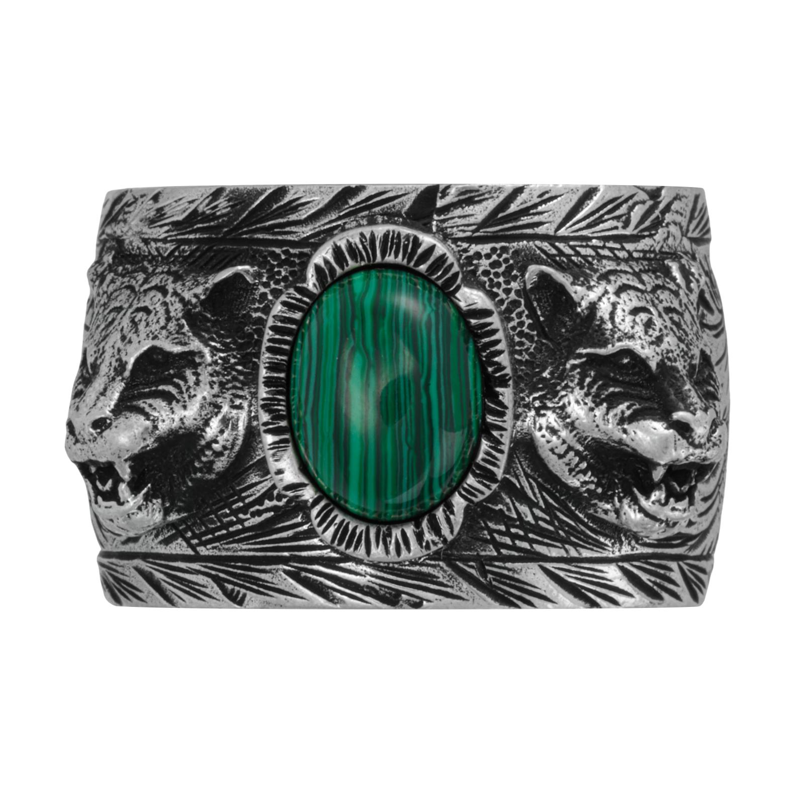 GUCCI Garden 925 Sterling Silver Malachite Rings Unisex Silver/Green