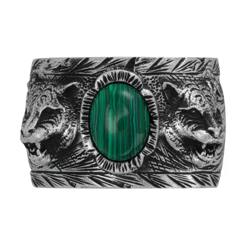 GUCCI Garden 925 Sterling Silver Malachite Rings Unisex Silver/Green