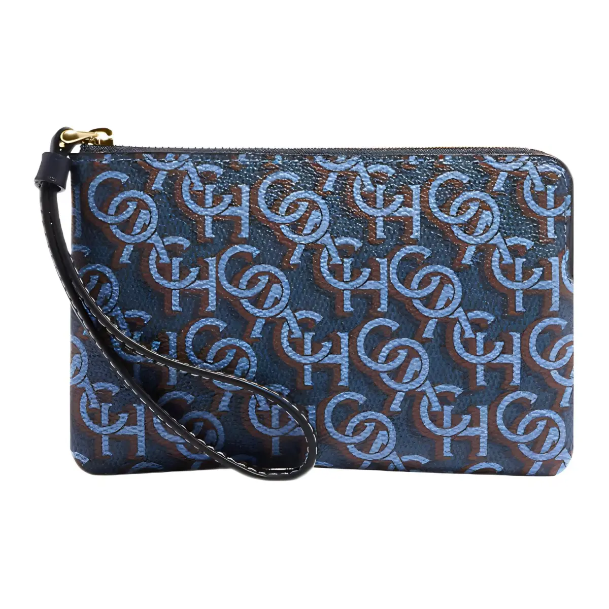 COACH Corner Zip Canvas With Leather Wrist Bag Clutch Small Women's Marine Blue
