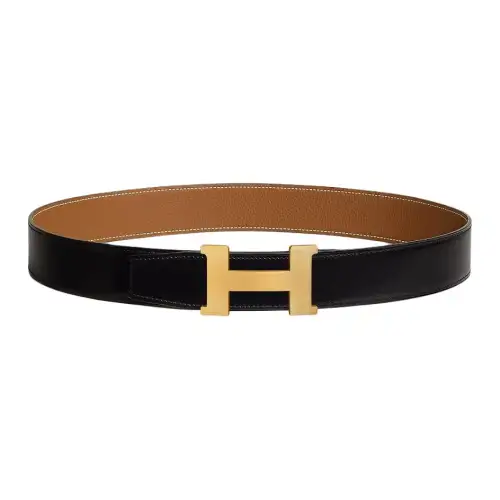HERMES Constance Cow Leather Belts Men's Black/Brown Width 3.8cm