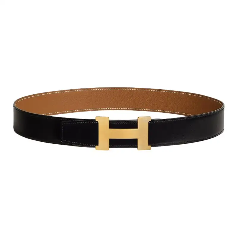 HERMES Constance Cow Leather Belts Men's Black/Brown Width 3.8cm