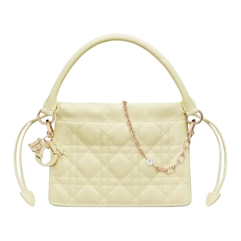 DIOR Lady Dior Wicker Pattern Sheepskin Portable Crossbody Bag, Shoulder Bag Mini Women's Light Yellow